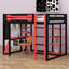 Lit mezzanine en bois moderne avec bureau, tablettes de rangement, ports de charge et lumière RVB-9736840