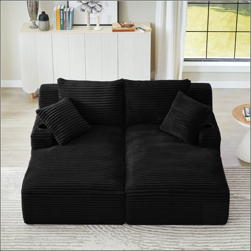 Méridienne double compressible avec porte-gobelets - aucun assemblage, causeuse moelleuse moderne pour une détente intérieure