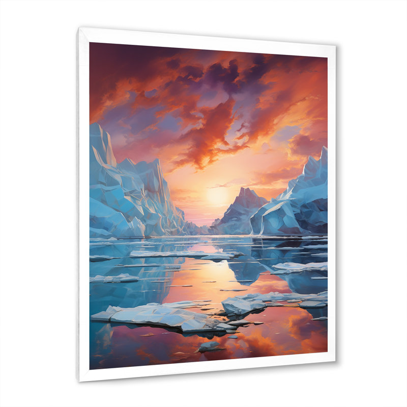 Symphonie glaciaire corail orange Iceberg I - impression, Cadre photo blanc, H 40 po x l 30 po x P 1,5 po