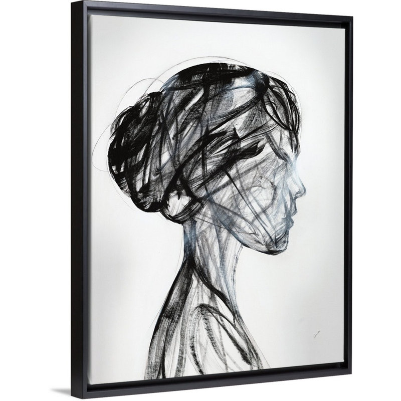 « double problème i », peinture sur toile, H 25,7 po x l 19,7 po x p 1,75 po, Cadre flottant noir