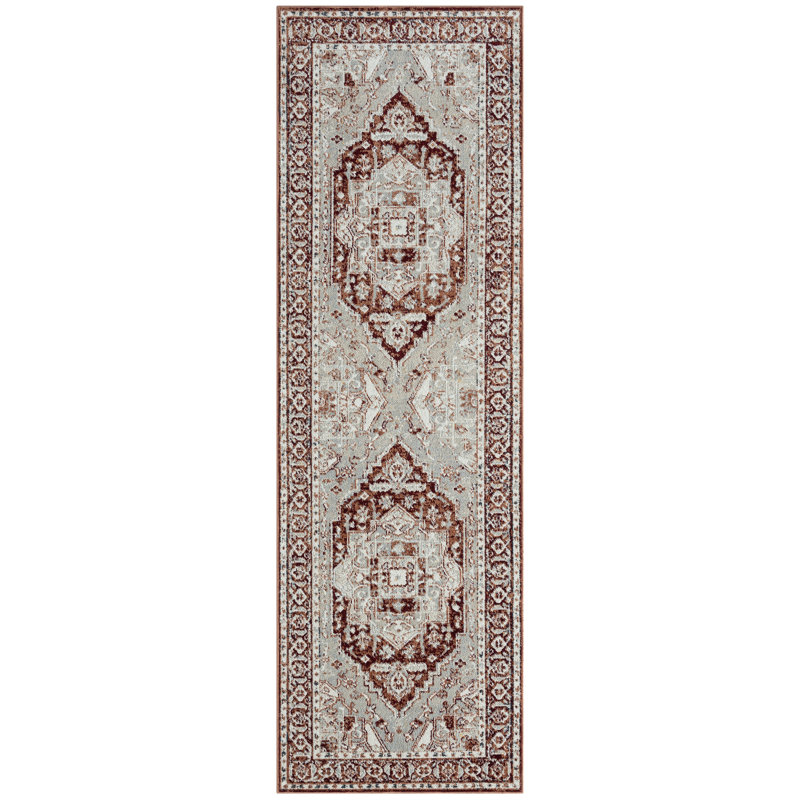 Tapis ivoire / rouge Amareona, Tapis de couloir 2 pi 2 po x 7 pi 2 po