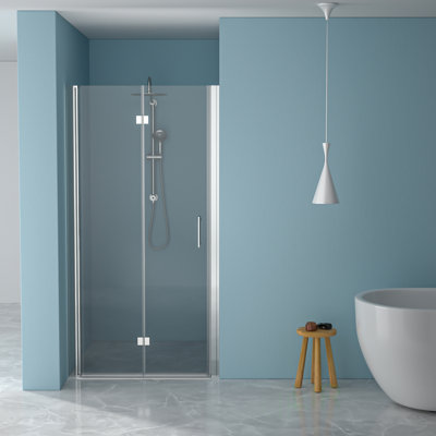 Porte de douche pliable sans cadre 30 W x 72 H avec verre trempé, conception compacte et durable, porte de douche