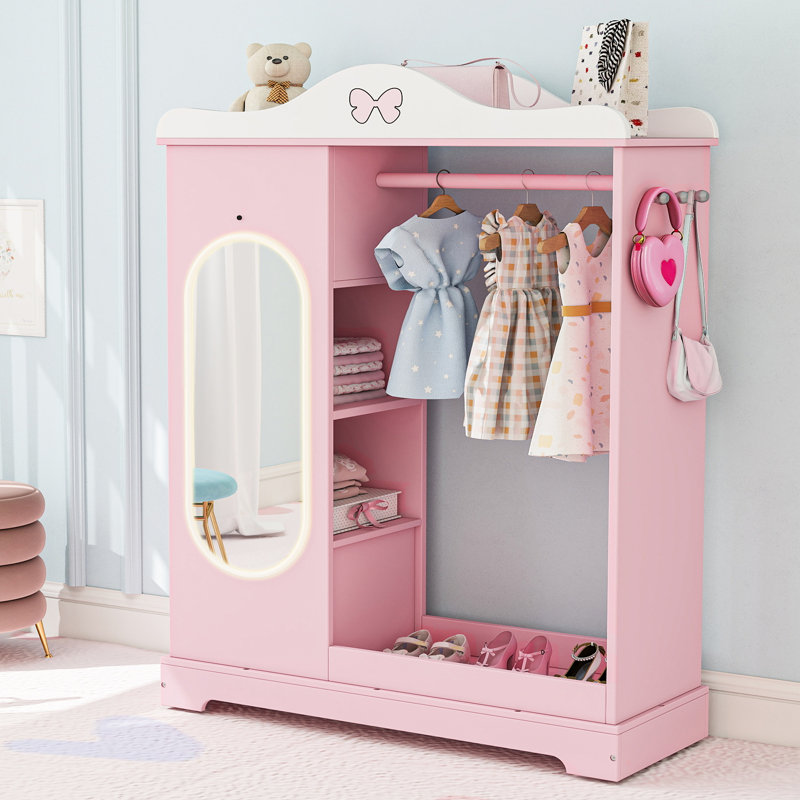 Kids Armoire With Jewelry Cabinet, Pink