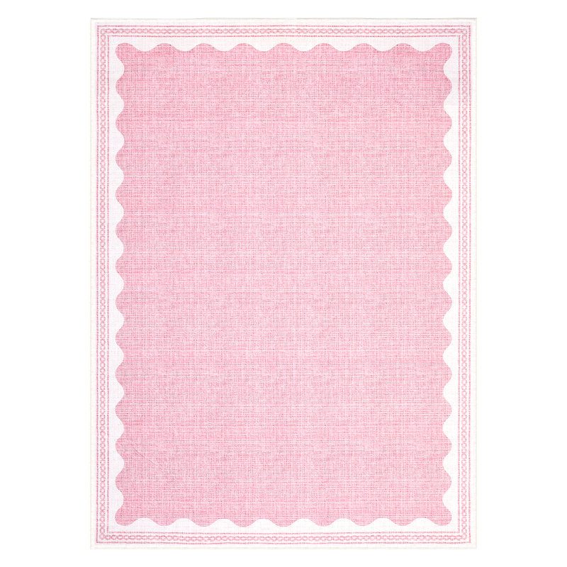Scalloped Machine Washable Rug Modern Solid Floor Mats with Non-Slip Backing, Stain-Resistant Low Pile Accent Rug, Contemporary Indoor Carpet for Living Room, Bedroom, Office