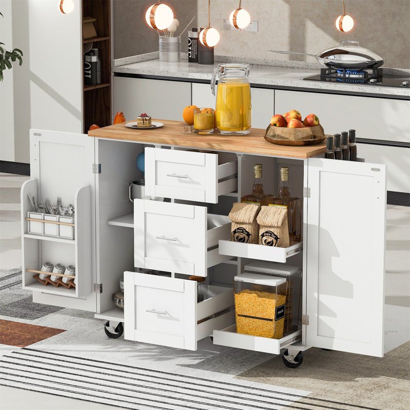 Versatile Kitchen Island with Abundant Storage and Sturdy Construction for Enhanced Functionality, White