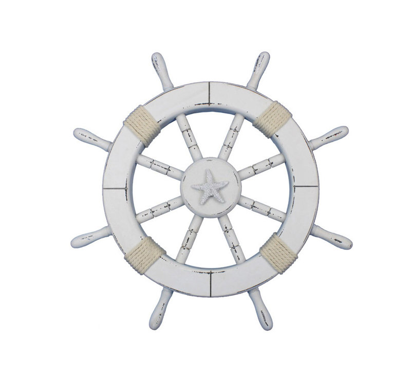 Décoration murale roue de bateau 18 "avec étoile de mer Elginpark, Blanc