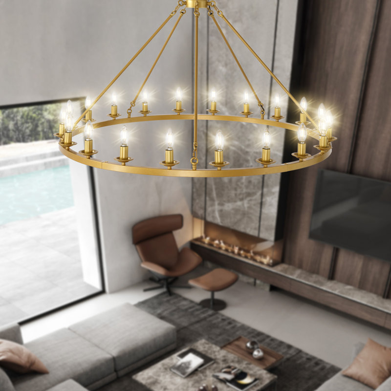 20-Light-Wagon Wheel Chandelier, Farmhouse Wagon Wheel Chandeliers For Dining Room, Round Chandelier For Living Room, Foyer, Entryway