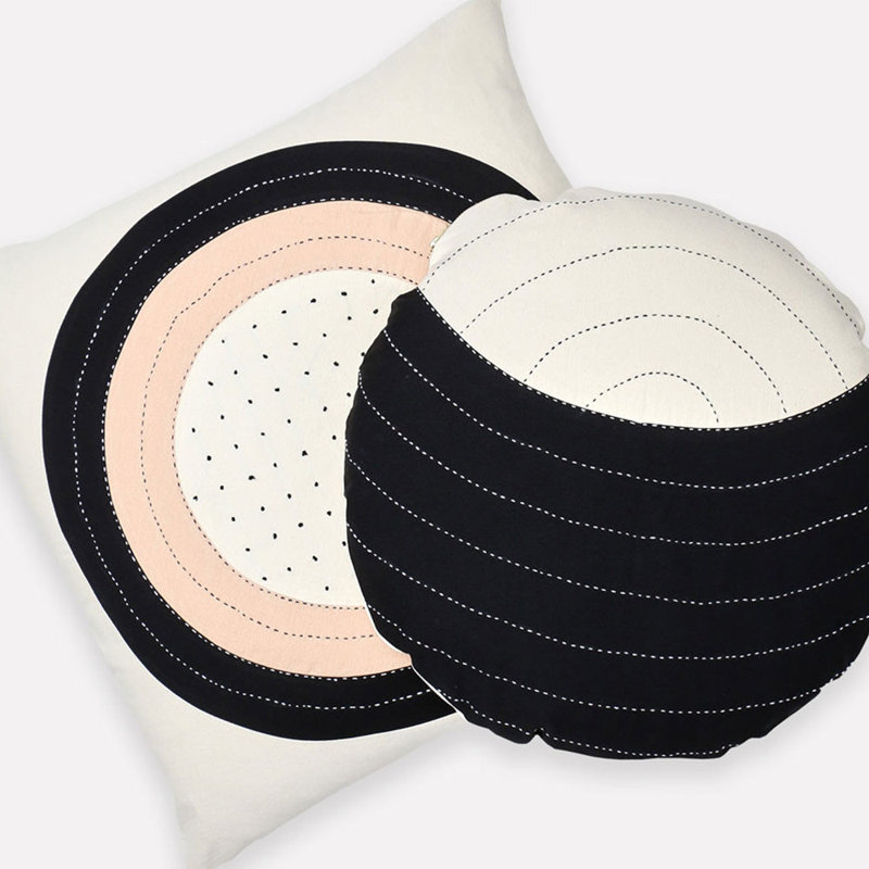 Crescent Circular Pillow Cover & Insert, White/Charcoal
