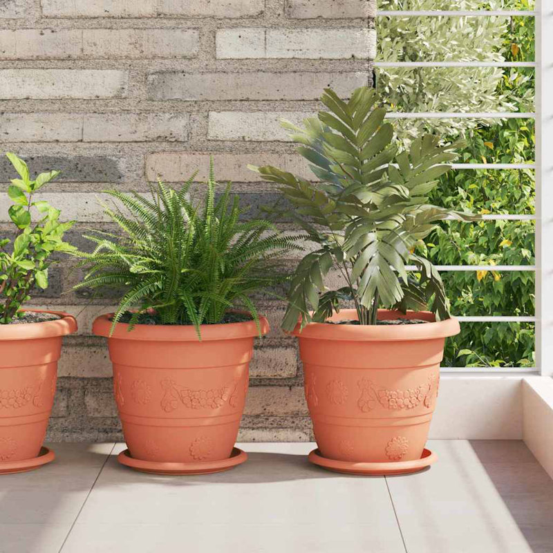  Round Flower Pot 24 Pcs, Plastic, 21.5cm H x 26cm W x 26cm D, Brick Red