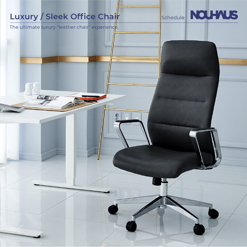 Fauteuil de bureau pivotant en cuir polyuréthane à haut dossier Nouhaus, Noir
