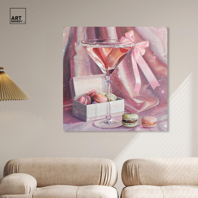 Art sur toile Macarons and Drink, H 40 po x l 40 po, Toile tendue