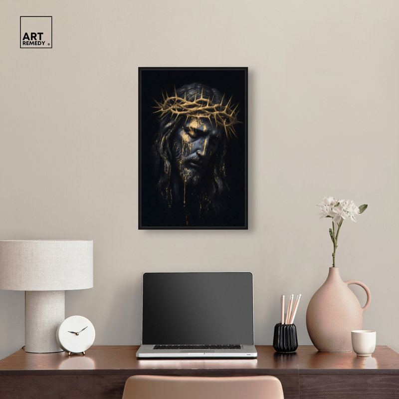  Toile d'art encadrée «Golden Christ II», cadre noir, 16 x 24, 25"H x 17"W, Black Frame