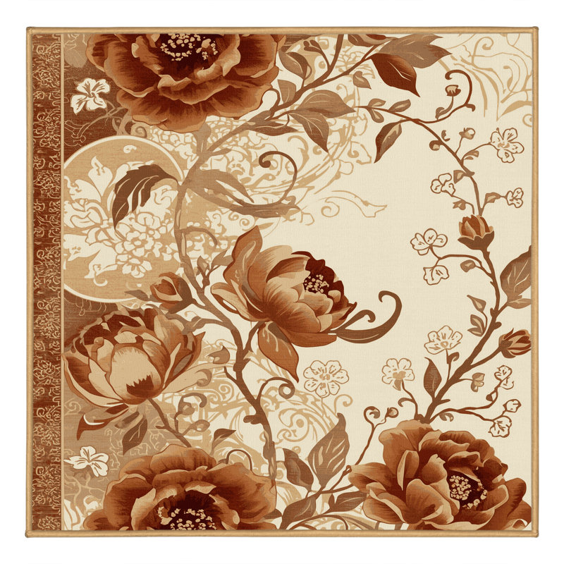 Tapis oriental brun lavable à la machine Pauleta - reliure brun clair, Carré 6 pi