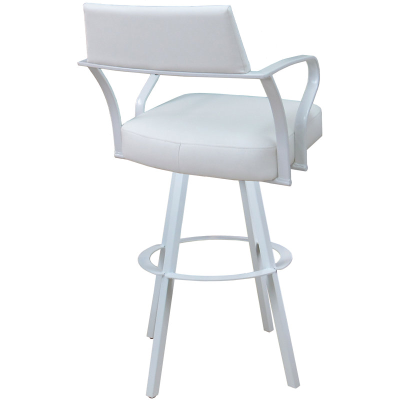 Tabouret de comptoir pivotant en métal 26 po Labawld, Vinyle blanc / cadre blanc