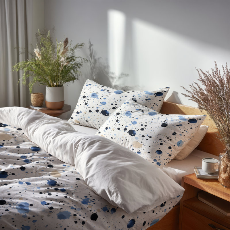 Ensemble de literie moderne de 3 - Ensemble de housse de couette et coussin décoratif abstrait bleu et crème