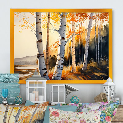 «Birch Trees pendant Golden Hour» au bord du lac V - reproduction sur toile