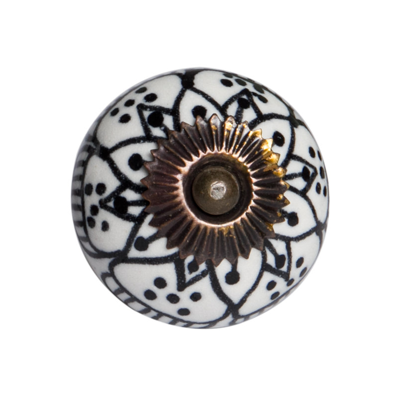 Ensemble de huit boutons de tiroir en céramique et métal noir et blanc