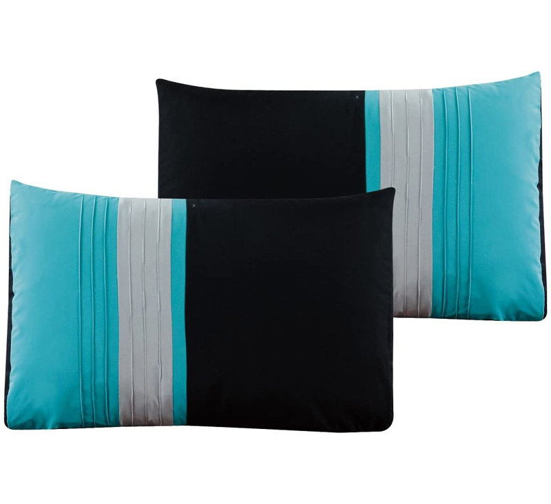 Full Teal Gray Black Floral Embroidered Microfiber Comforter Set