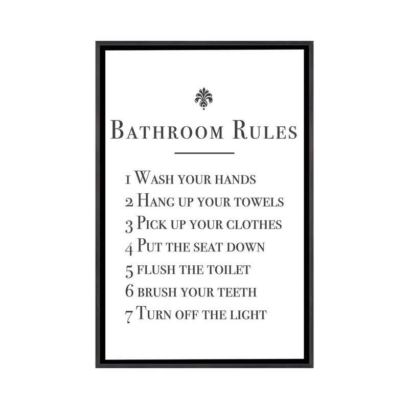 Salle de bain-impression d’art textuel, Pas de tapis, Cadre noir vieilli, H 48 po x l 32 po x P 1,5 po