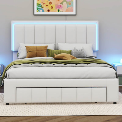 Lit plateforme tapissier avec lumières DEL Jaylynne