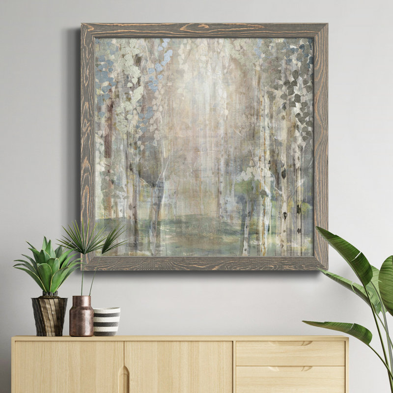«Blossoms in Mist», peinture sur toile encadrée, H 31,5 po x l 31,5 po x P 1,5 po, Cadre gris
