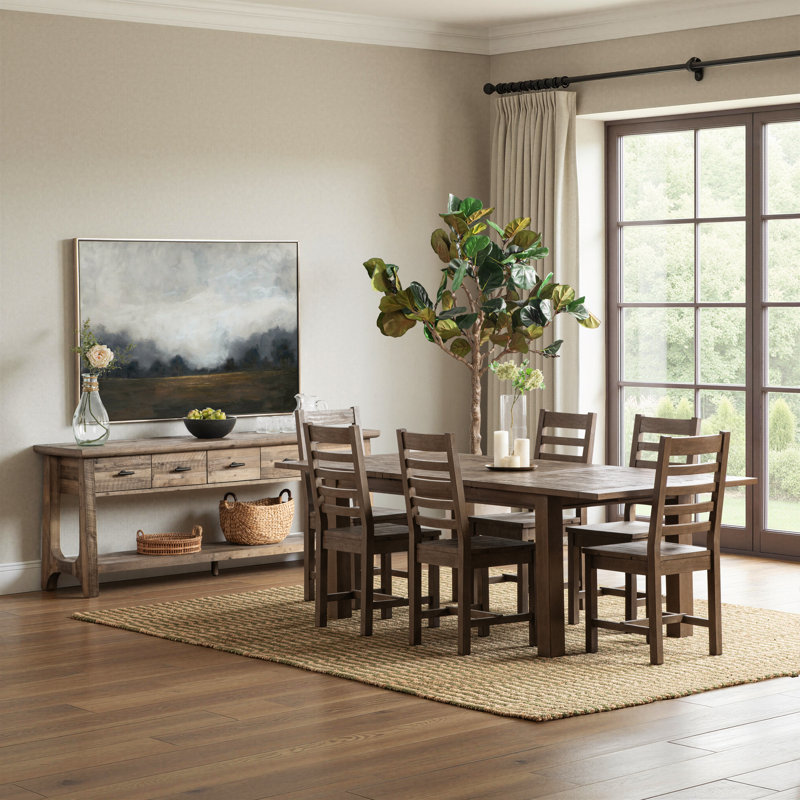 Egremt Extendable Solid Reclaimed Wood Dining Table, Distressed Brown