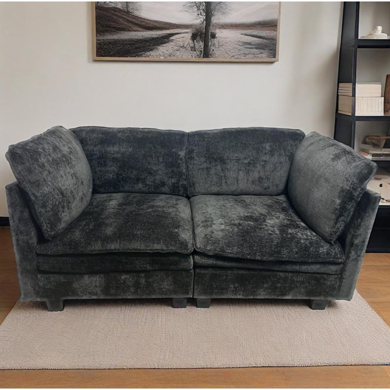 66” Wide Chenille Upholstered Loveseat Cloud Sofa, Black
