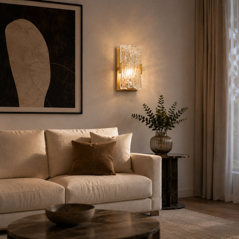 1- Light Gold Metal Textured Glass Wall Sconce
