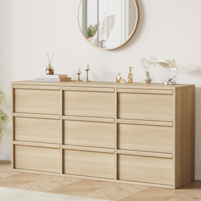 Modern 9 Drawer Dresser Storage Cabinet with Deep Drawers & Wide Tabletop for Bedroom, Living Room, Entryway