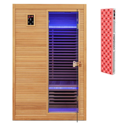 Sauna infrarouge lointain en bois 2 personnes avec haut-parleurs Bluetooth Costway