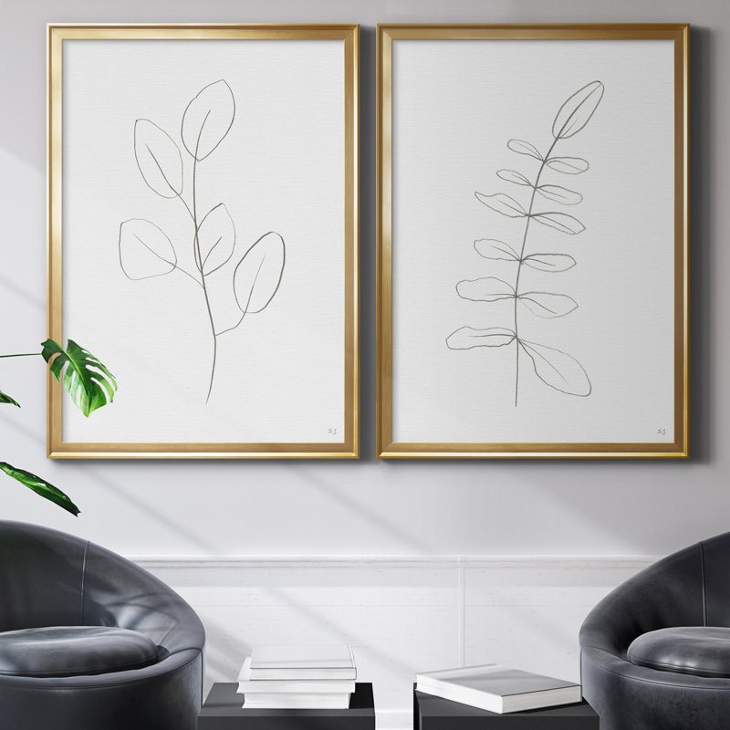 «Botanical Gesture III», ensemble de 2 reproductions de dessins, Pas de tapis, Toile encadrée dorée