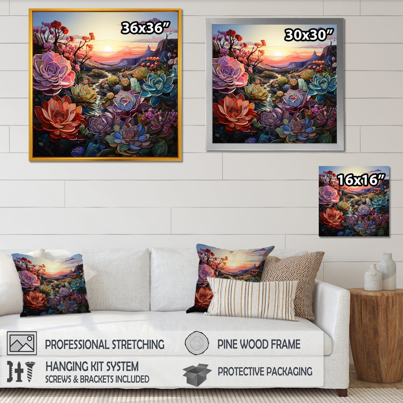 Doux couleurs de fleurs de plantes grasses sur toile, H 30 po x l 30 po x P 1 po, Toile tendue
