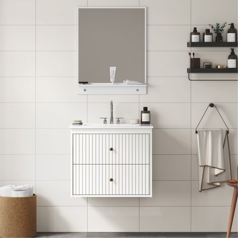 Ensemble de meuble-lavabo 24 po avec lavabo, armoire de rangement flottante avec portes et tiroirs, meuble-lavabo mural moderne avec surface peinte, blanc