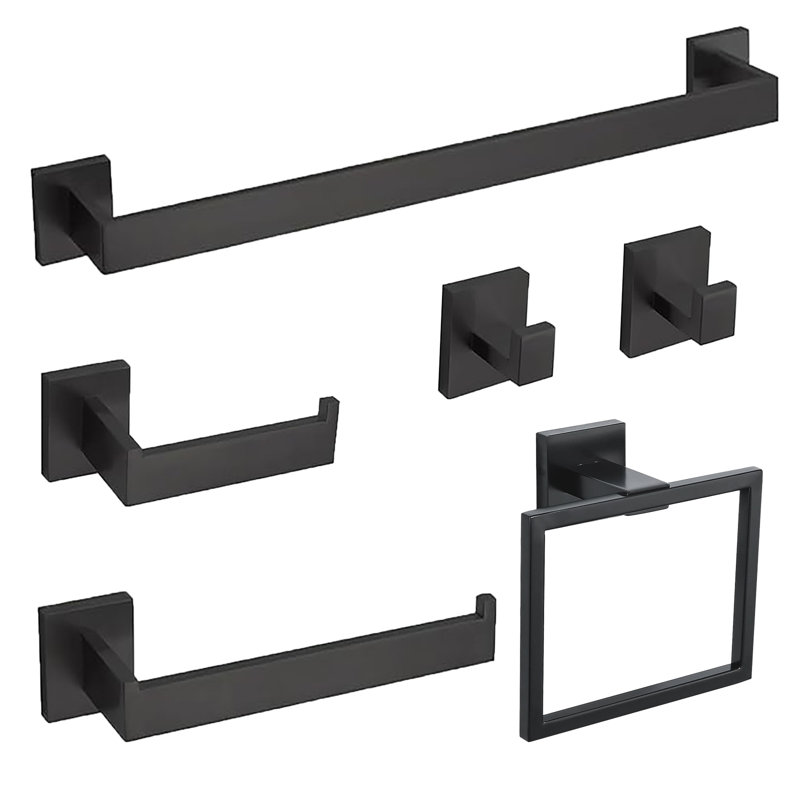 Bathroom Hardware Set 5-Pieces With Towel Bar, Toilet Paper Holder Towel Ring Towel Hook Bath Accessories In Matte Black