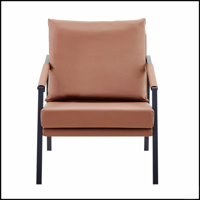 Fauteuil d'appoint moderne en similicuir, fauteuil rembourré simple avec structure en métal noir robuste, fauteuil de lecture industriel pour salon, chambre, bureau, salle d'attente