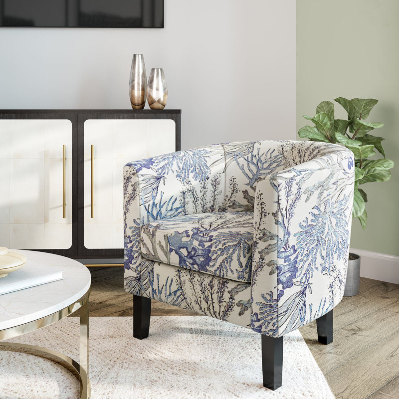 Fauteuil demi-tonneau de 26,77 po Munson, Bleu / polyester corail