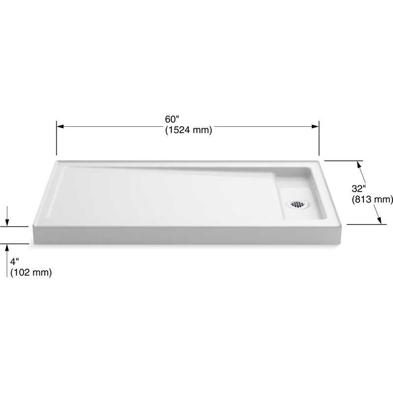 Bellwether Single Threshold Shower Base, White, Right