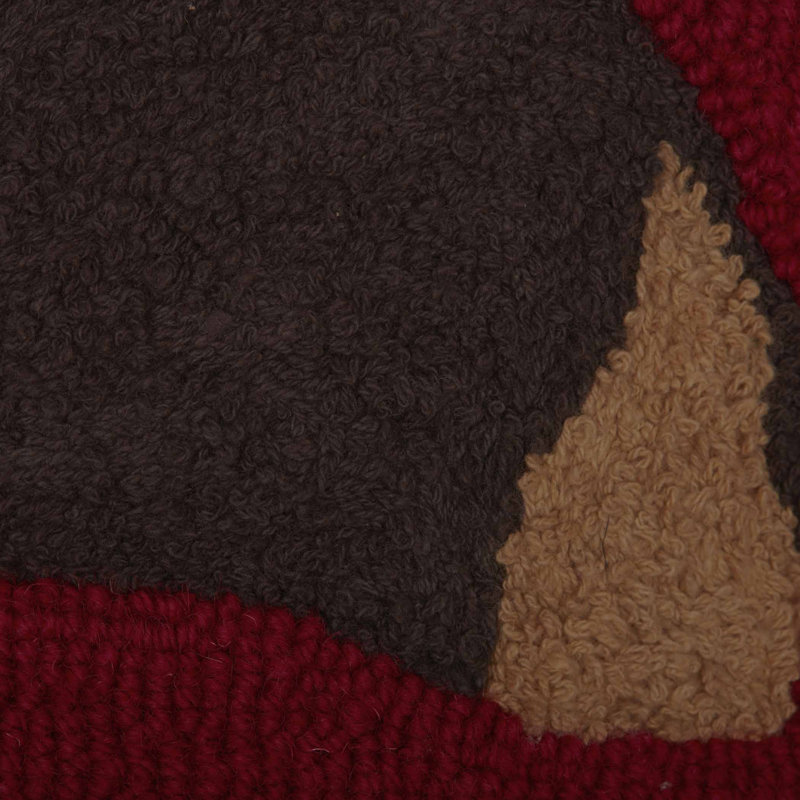 Wyatt Crimson and Espresso Wool Bear Hooked Pillow