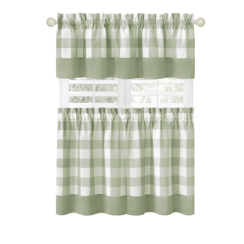 Anthe Gingham Tailored Kitchen Curtain, Apple Green, 24" H x 57" W