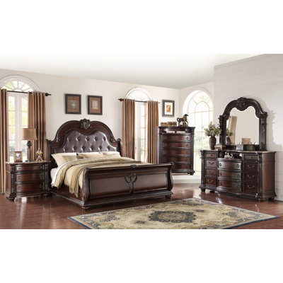 Swannanoa Cherry Brown Upholstered Sleigh Bedroom Set Special King 6 Piece: Bed, Dresser, Mirror, 2 Nightstands, Chest -  Bloomsbury Market, 33F2988D080F4B70BC88F7938EA8C09E