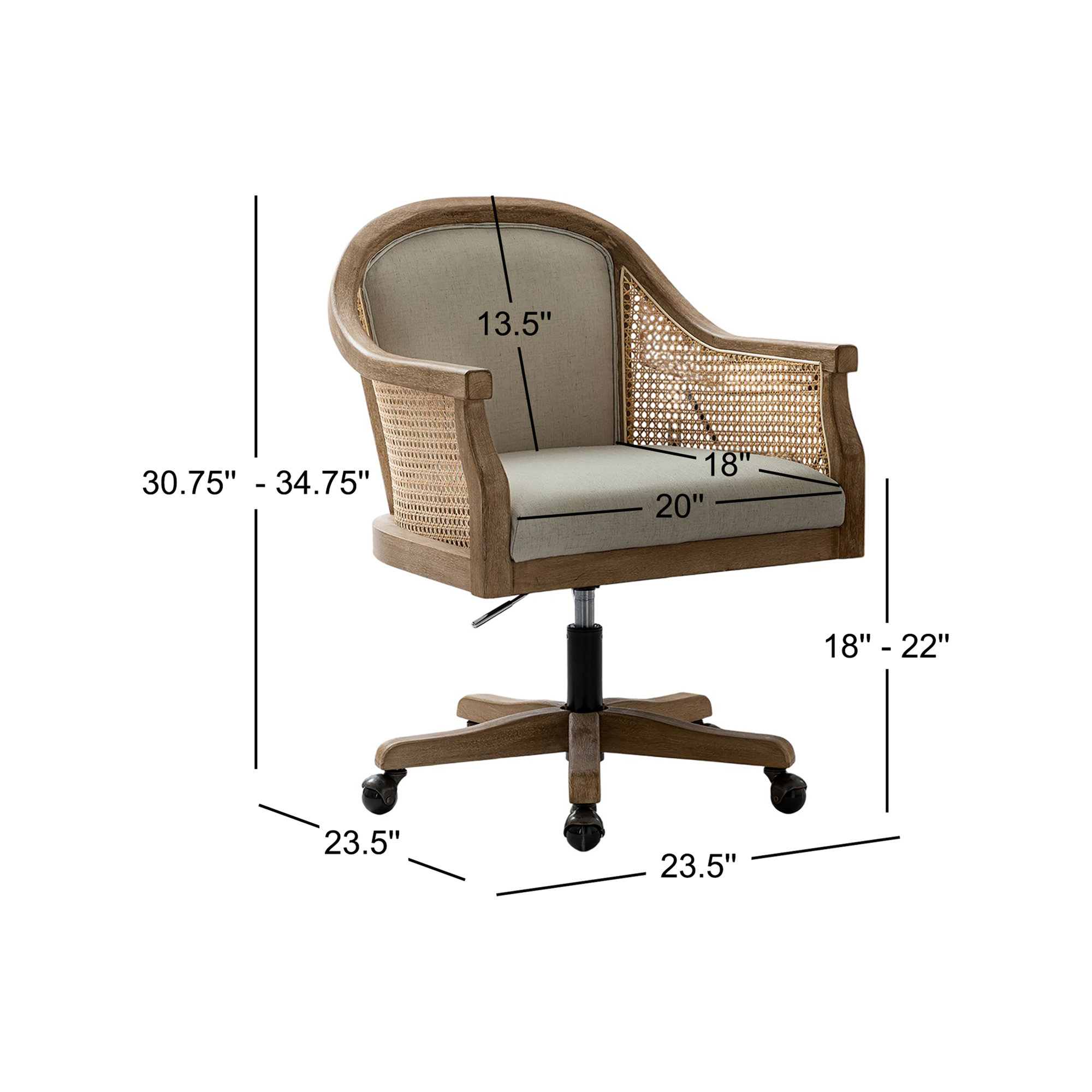 Ackeron Solid Wood Home Office Task Chair, Linen