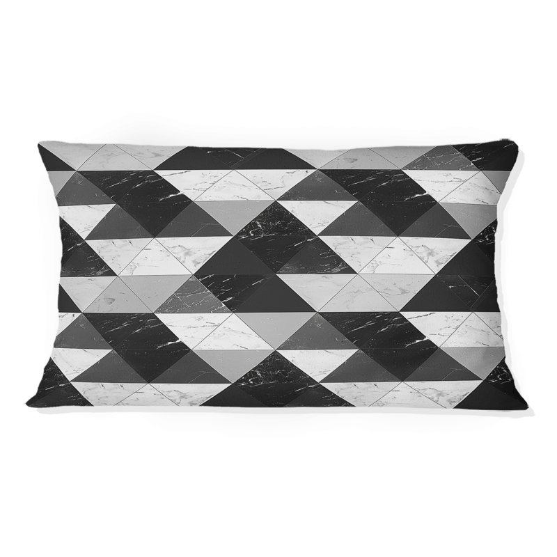 Coussin lombaire moderne noir et blanc à motif triangulaire IV