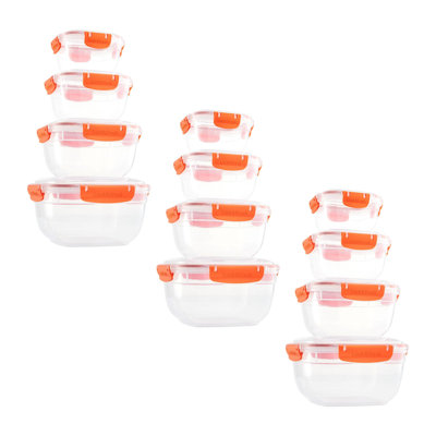  Contenant alimentaire en plastique hermétique, ensemble de 4 bols transparents scellés avec couvercles, sans BPA, rectangulaire, orange, paquet de 3