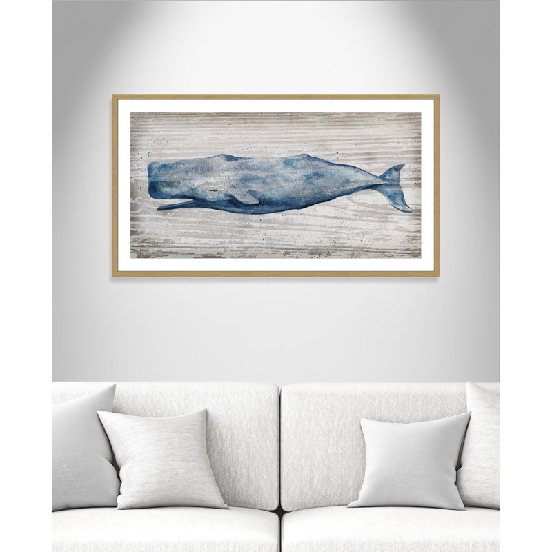 Baleine bleue Brannen - reproduction de cadre photo, H 25,5 po x l 45,5 po, Papier dans un cadre photo, Naturel mince
