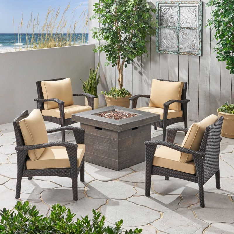 Egidius 4 - Person Patio Conversation Set with Cushions, Brown Frame / Brown Cushion