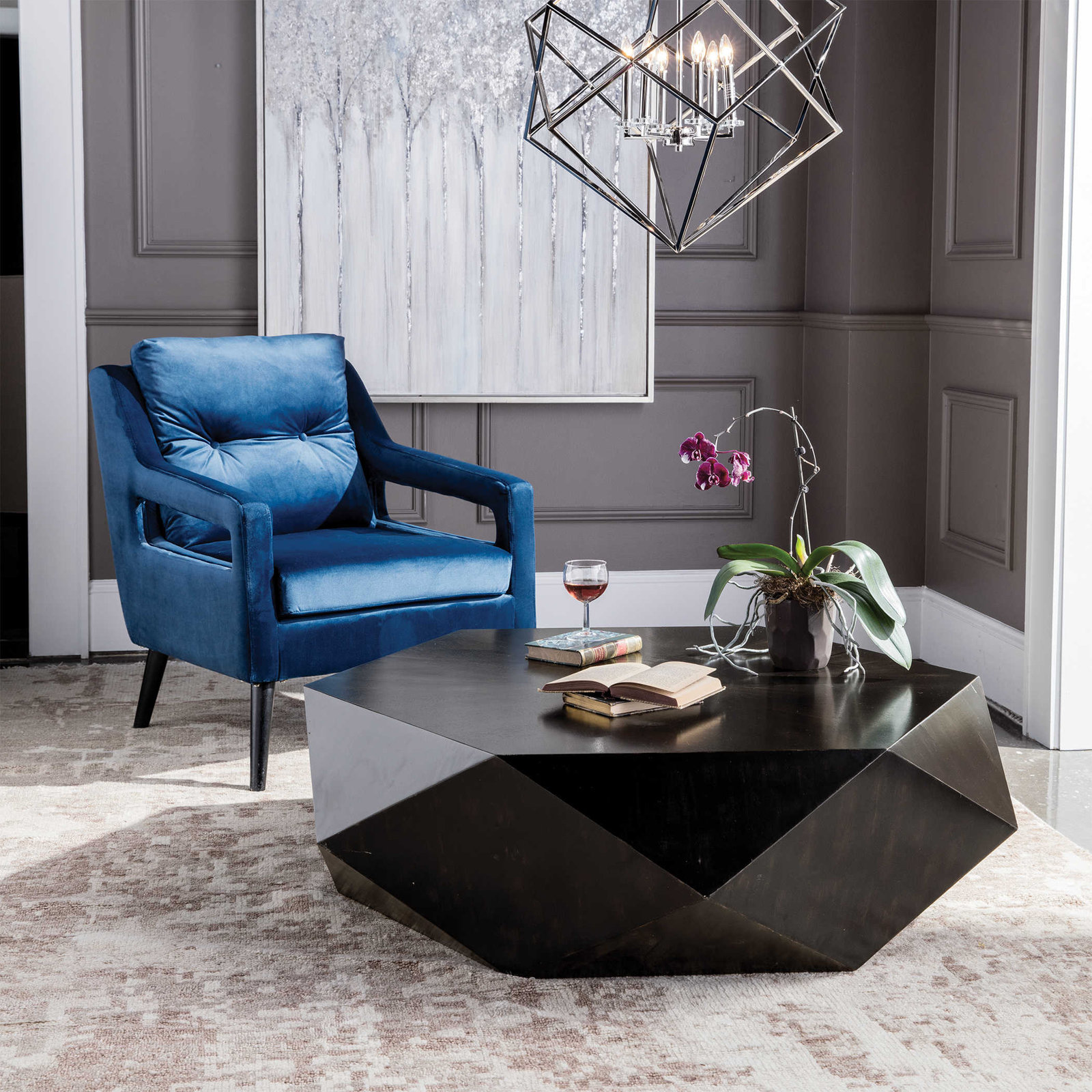 Kane Single Coffee Table, Worn Black, 14" H x 50" L x 50" W