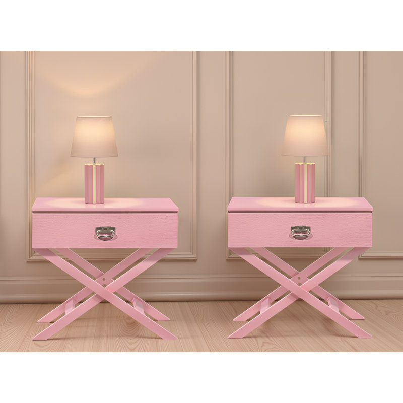 Ensemble de table de chevet 1 tiroir Sabinas, Rose