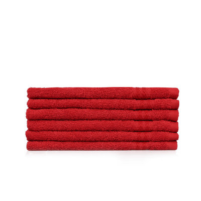 Premium 100% Cotton Wash Towel Set (6 Pieces), Red, 11.8 x 19.7 inches | 500 GSM for Ultimate Softness & Absorbency | Machine Washable at 104°F | Perfect for Home, Gym, Spa & Travel Use