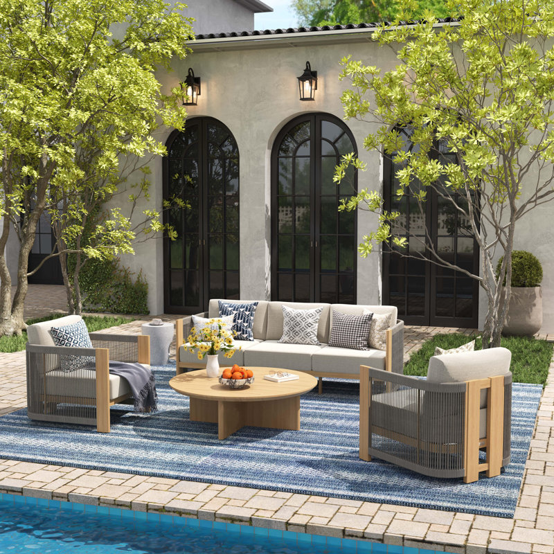 Patio 5 Person Aluminum / Weave Rope Conversation Set With Sunbrella® Cushions