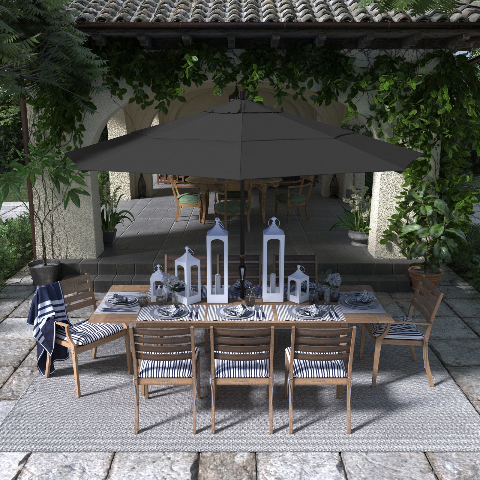 132'' Outdoor Umbrella, Black Performance